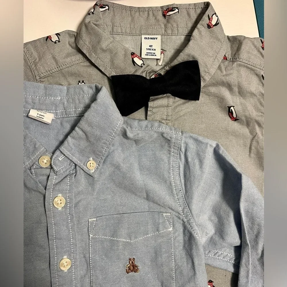 (2) Lot Boys Long Sleeve Shirts Casual Dress Shirt Sz 4T